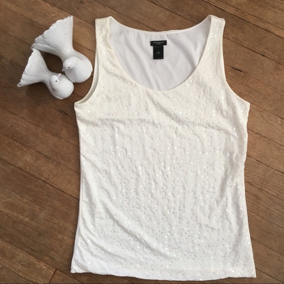 Ann Taylor Ecru Iridescent Sequined Sleeveless Top - Picture 2 of 8